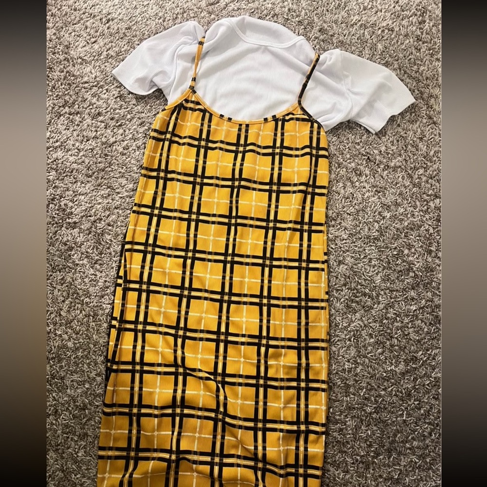 Yellow Plaid Slip Dress with Thin Straps